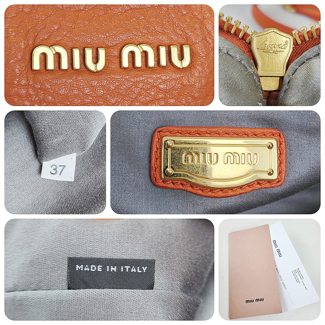 정품 미우미우 RN0620 금장 로고 장식 오렌지 레더 토트/숄더백 상품이미지8