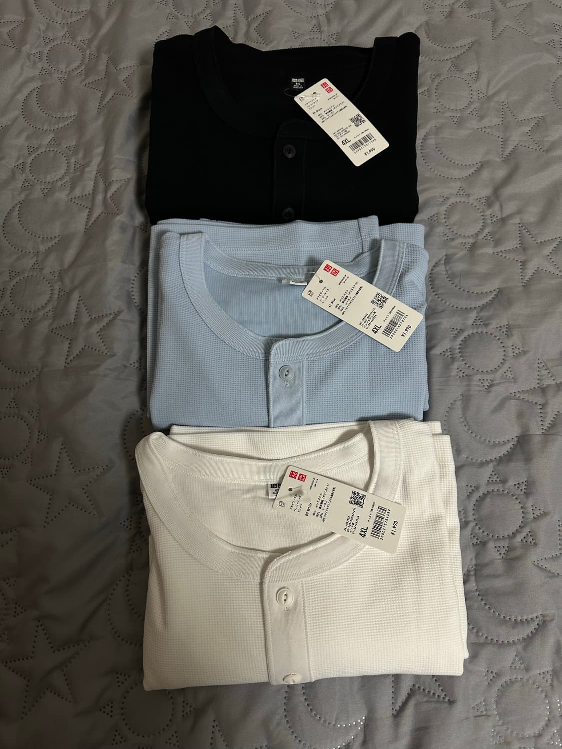 [4XL/일괄] 유니클로 드라이 와플 헨리넥 티셔츠 화이트 블랙 블루 상품이미지1