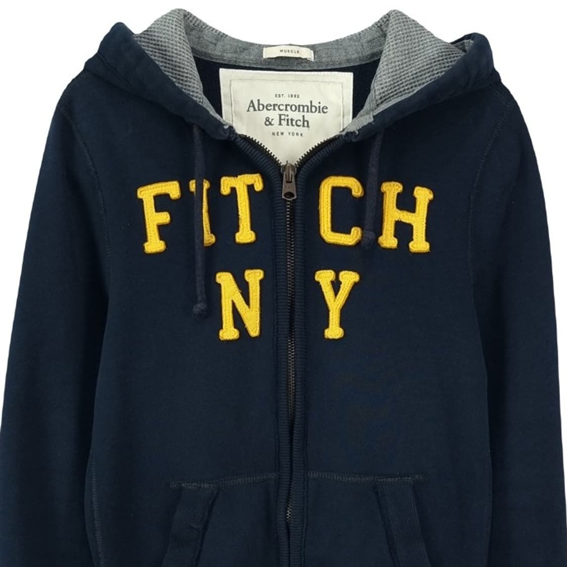 [아베크롬비] Y2K 빈티지 로고 패치 후드 집업 네이비 M18948 상품이미지4