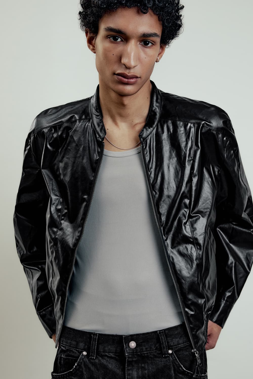 [44] 엘무드 글레이즈드 코튼 바이커 자켓 블랙 상품이미지3