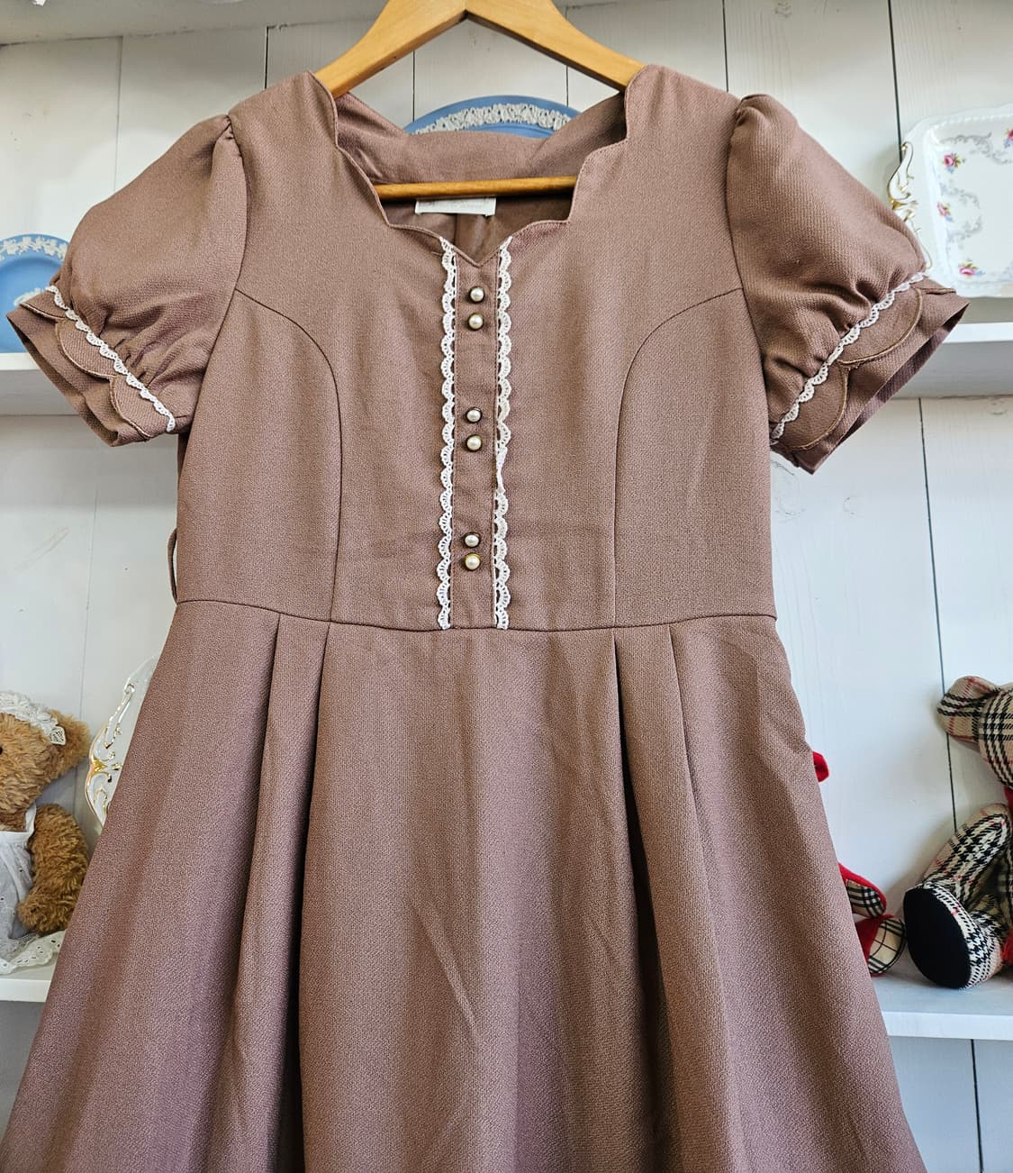 브라운 레이스 퍼프 원피스 상품이미지3