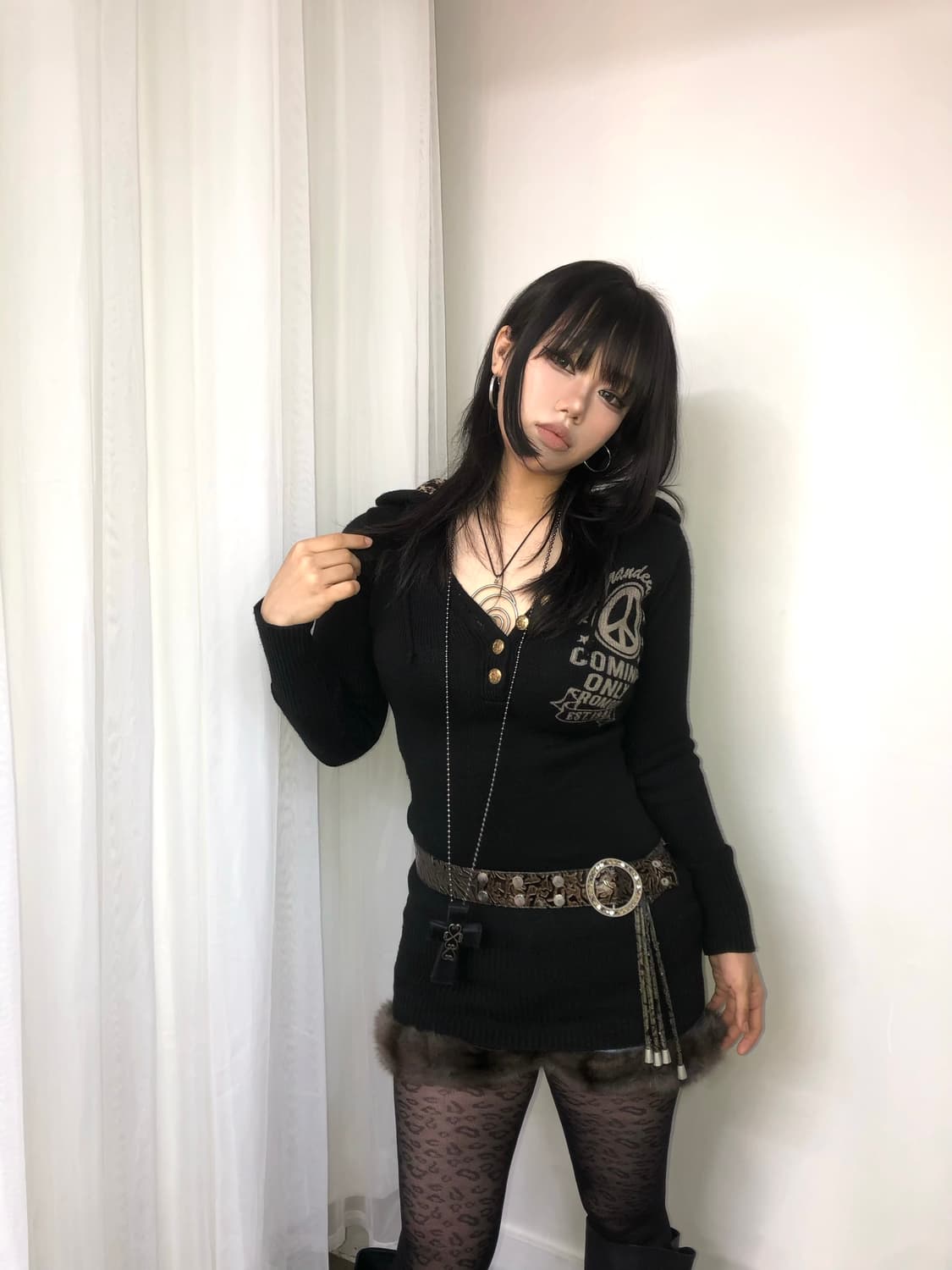 DIGDEEP leopard pattern knit 후드원피스 상품이미지3