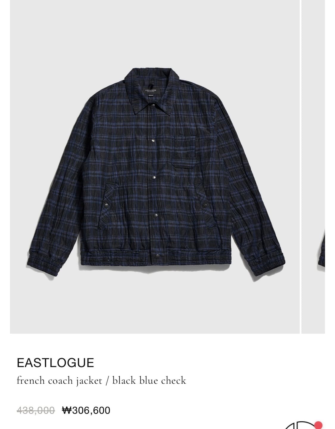 (M)이스트로그 프렌치 코치 자켓 블랙 블루 체크 상품이미지4