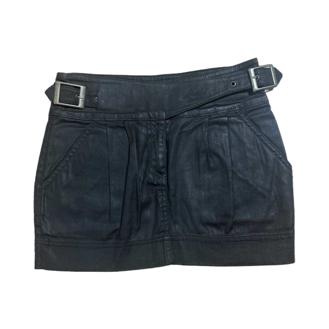 이탈리안 빈티지 왁스 코팅 데님 벨트 디테일 로우라이즈 미니 스커트  상품이미지1