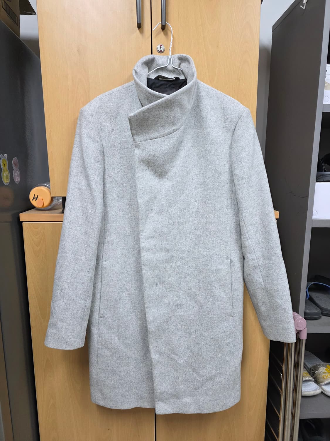 자라 맨 언밸런스 다이애거널 그레이 코트 M 상품이미지5