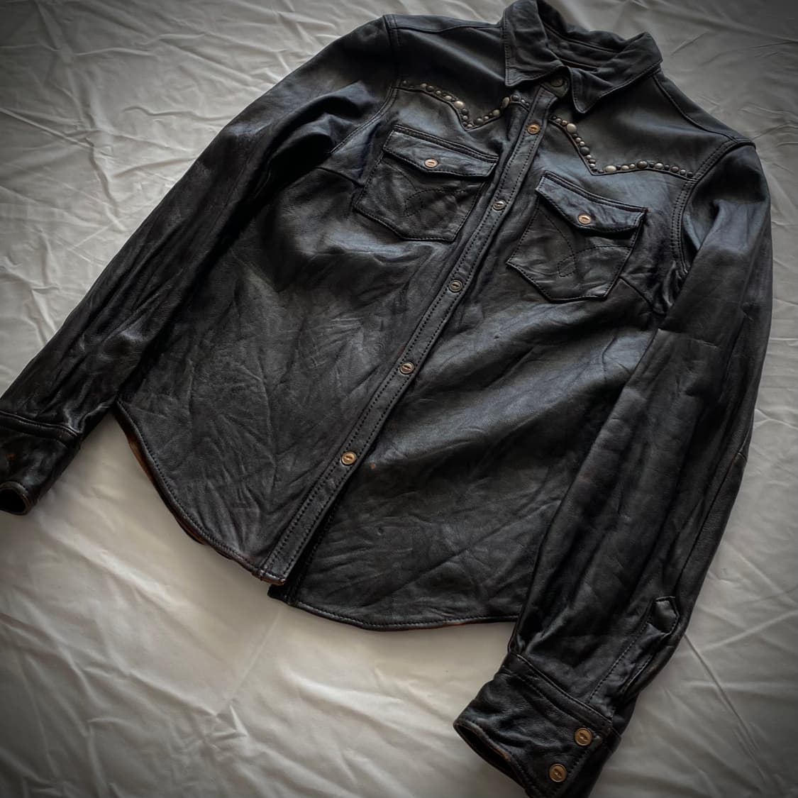 ‘Unknown’ Back Cross Leather jacket 상품이미지3