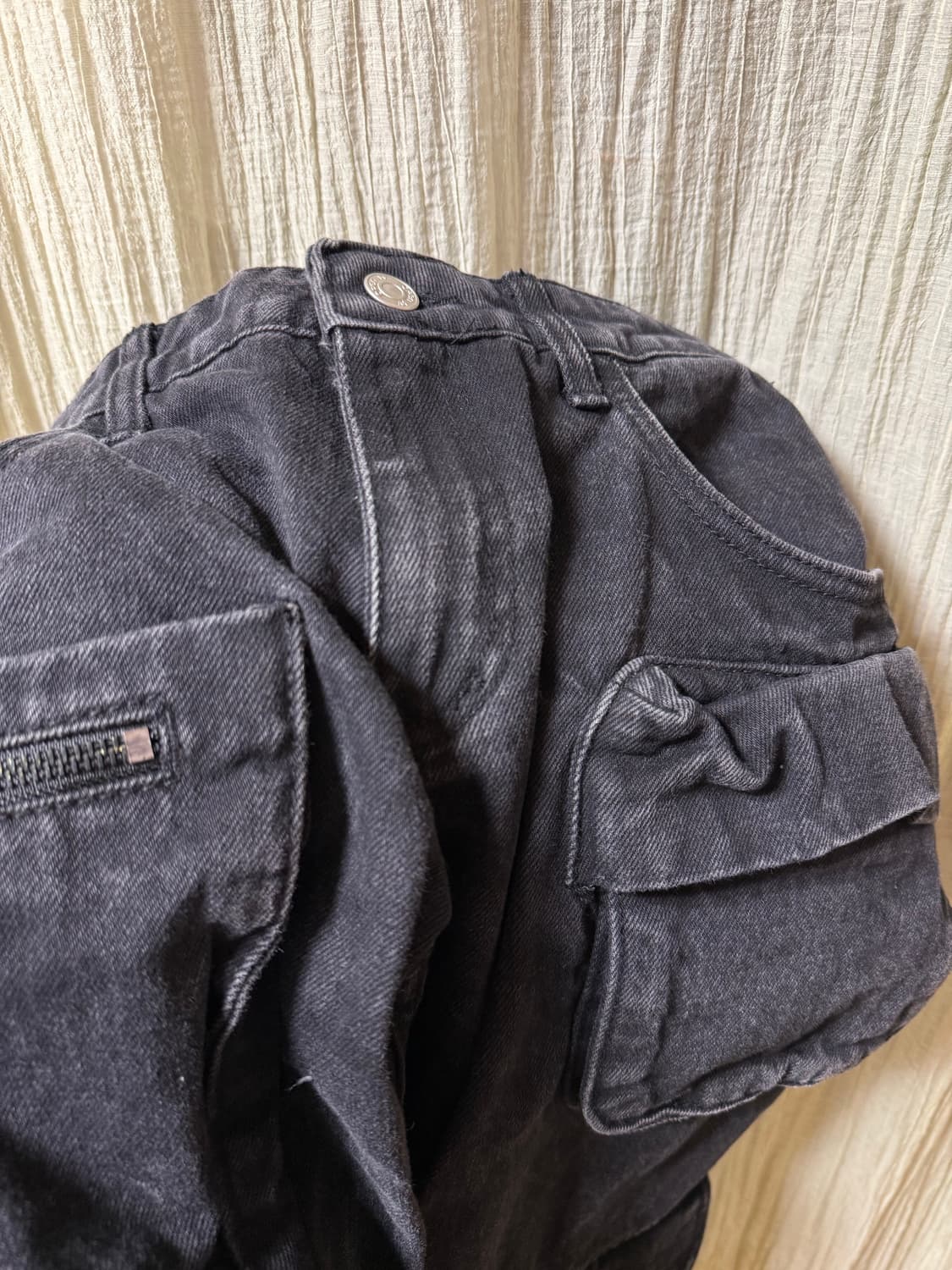 카리나 착용) Openyy 오픈와이와이 카고 포켓팬츠 블랙 1사이즈 상품이미지6