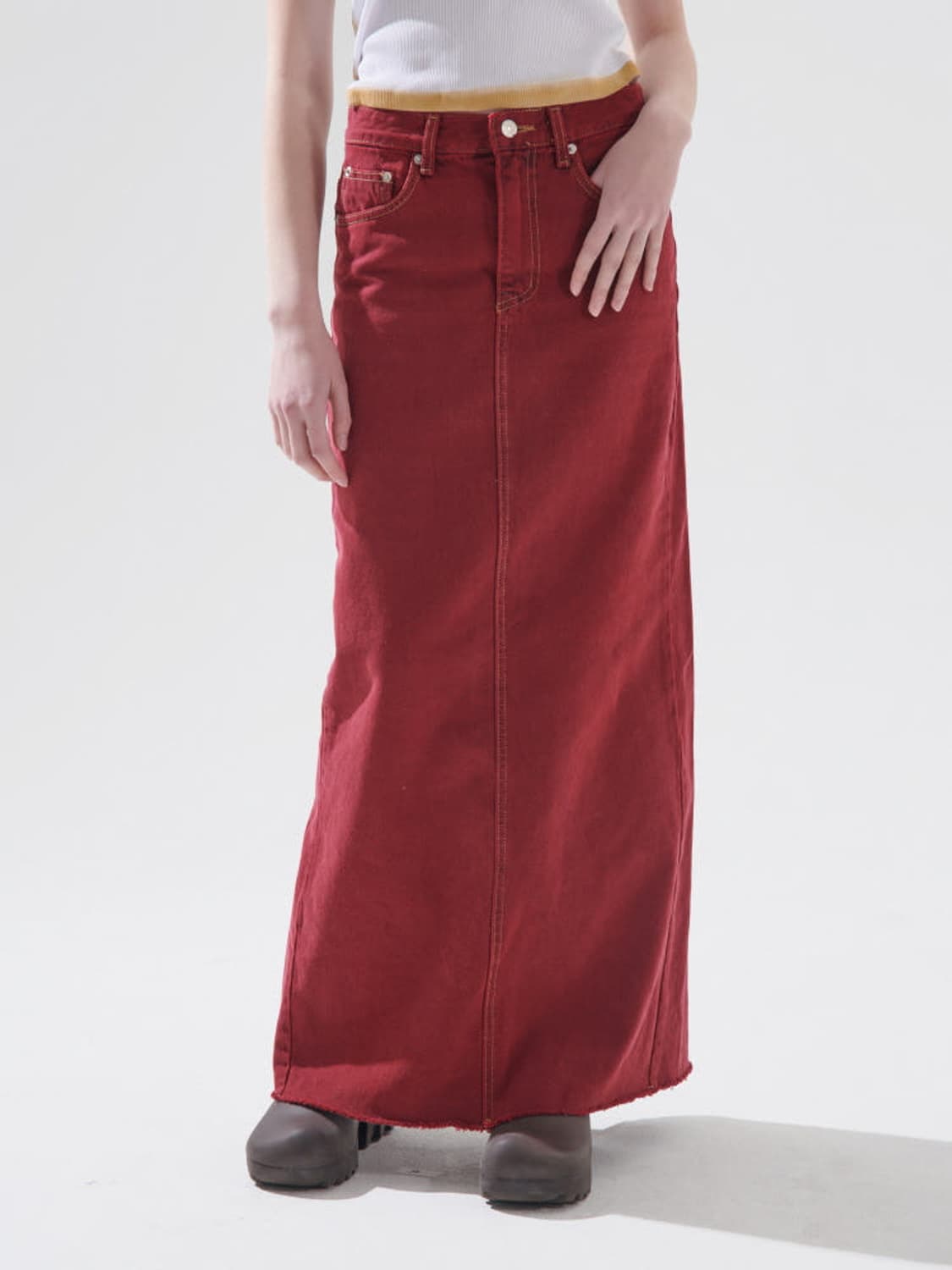 게이트리스 레드 데님 스커트 상품이미지5