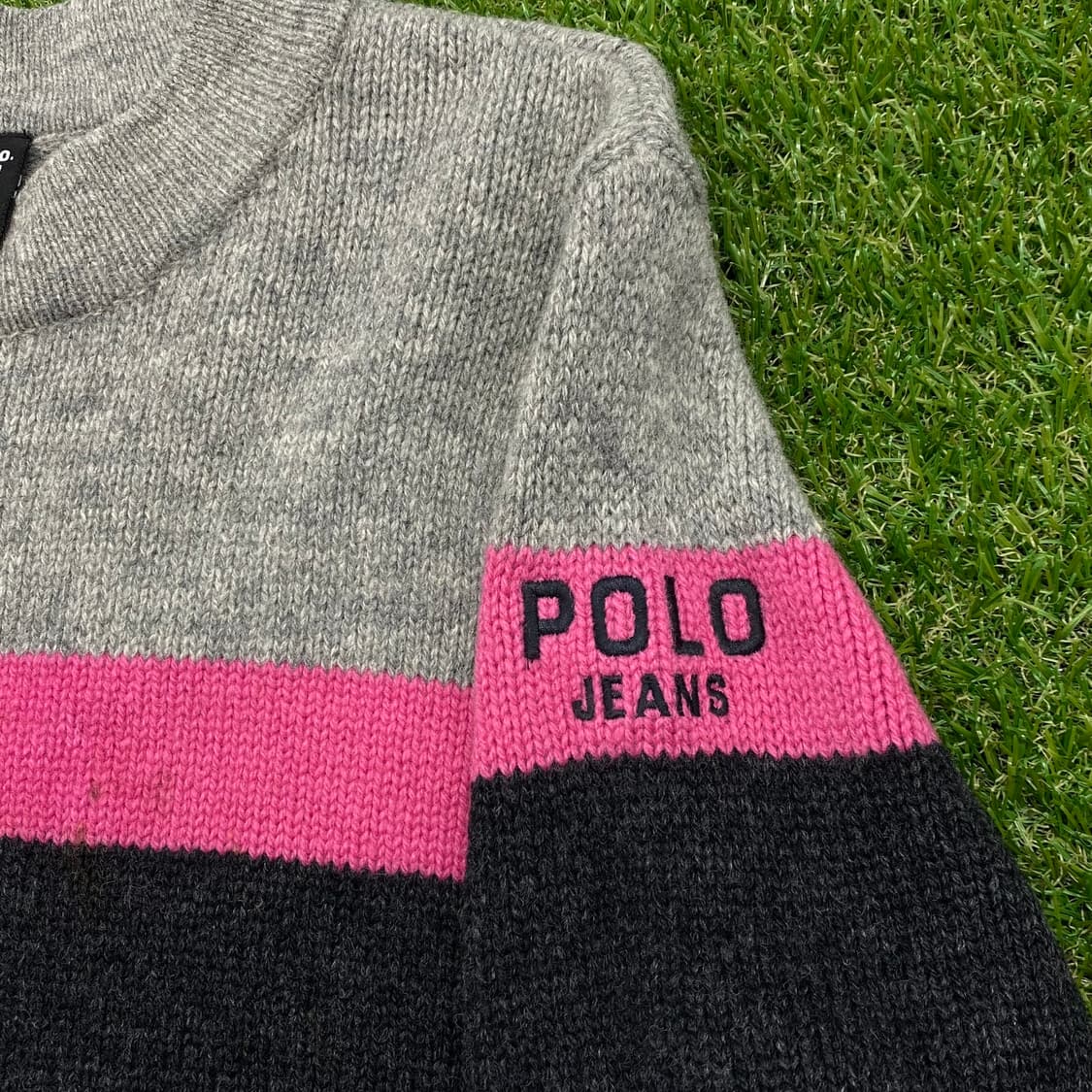 90s 미국빈티지 폴로진 램스울 배색니트 상품이미지4
