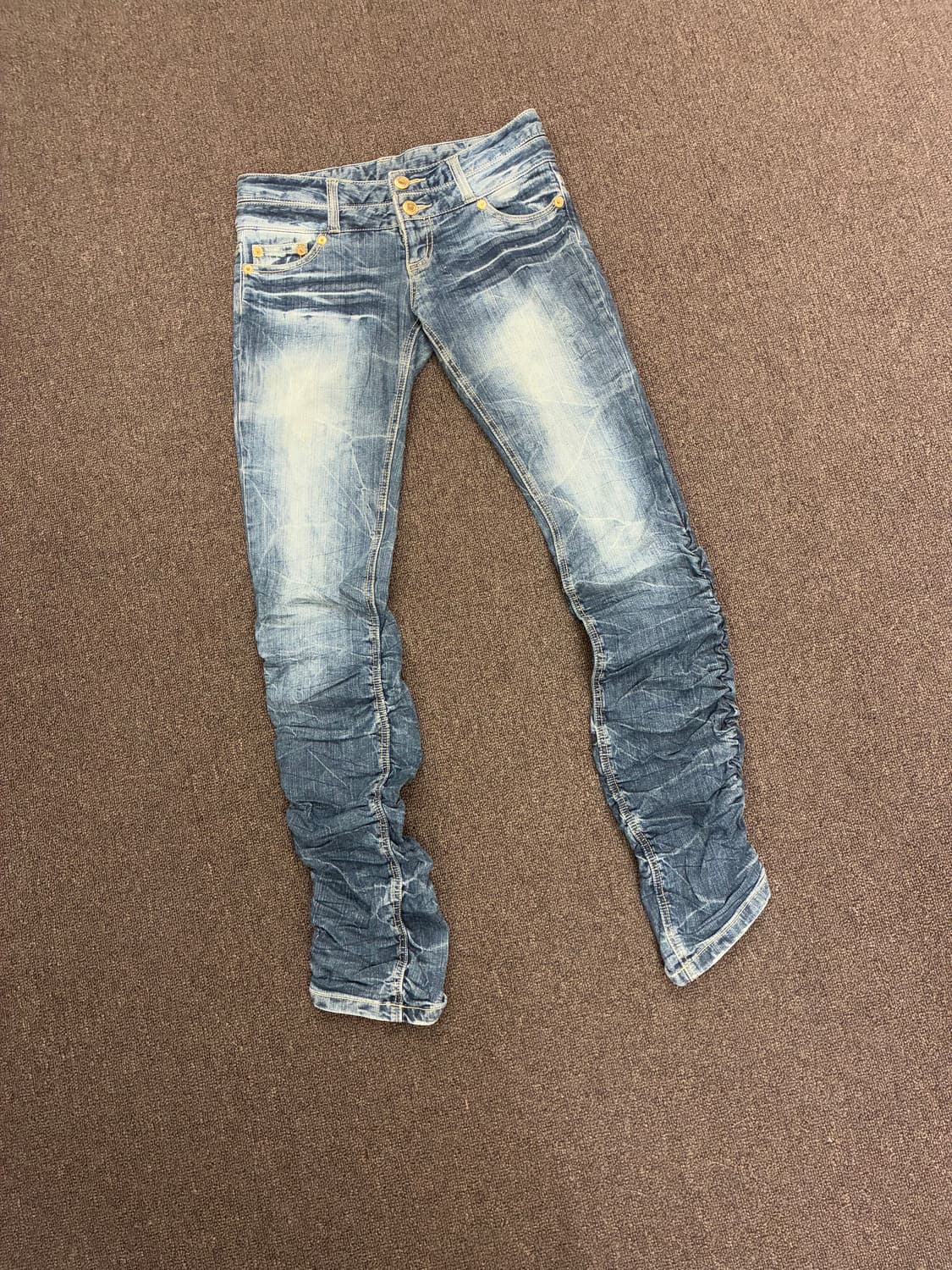 OS)Japanese vintage 여성 셔링 디자인 레이어드 데님팬츠 상품이미지4