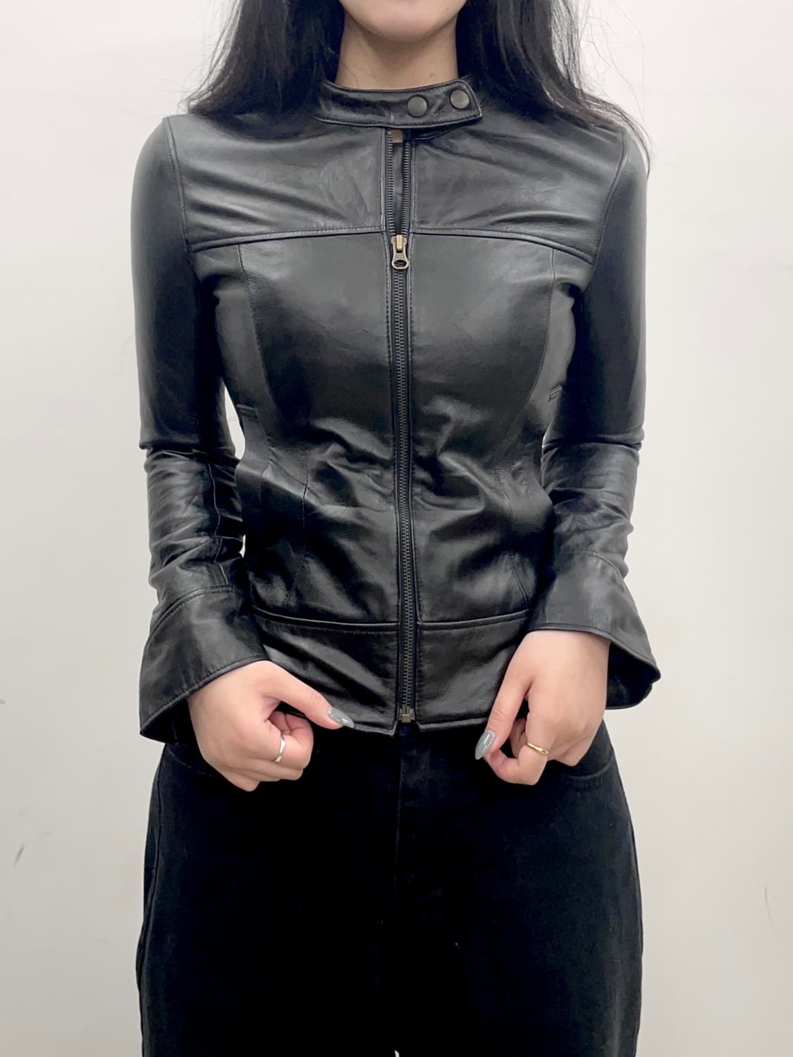  Black Leather slim fit Jacket 상품이미지2