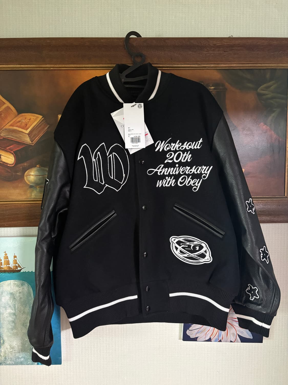 (새상품) 오베이 X 웍스아웃 20주년 바시티 자켓 블랙 xl 상품이미지1