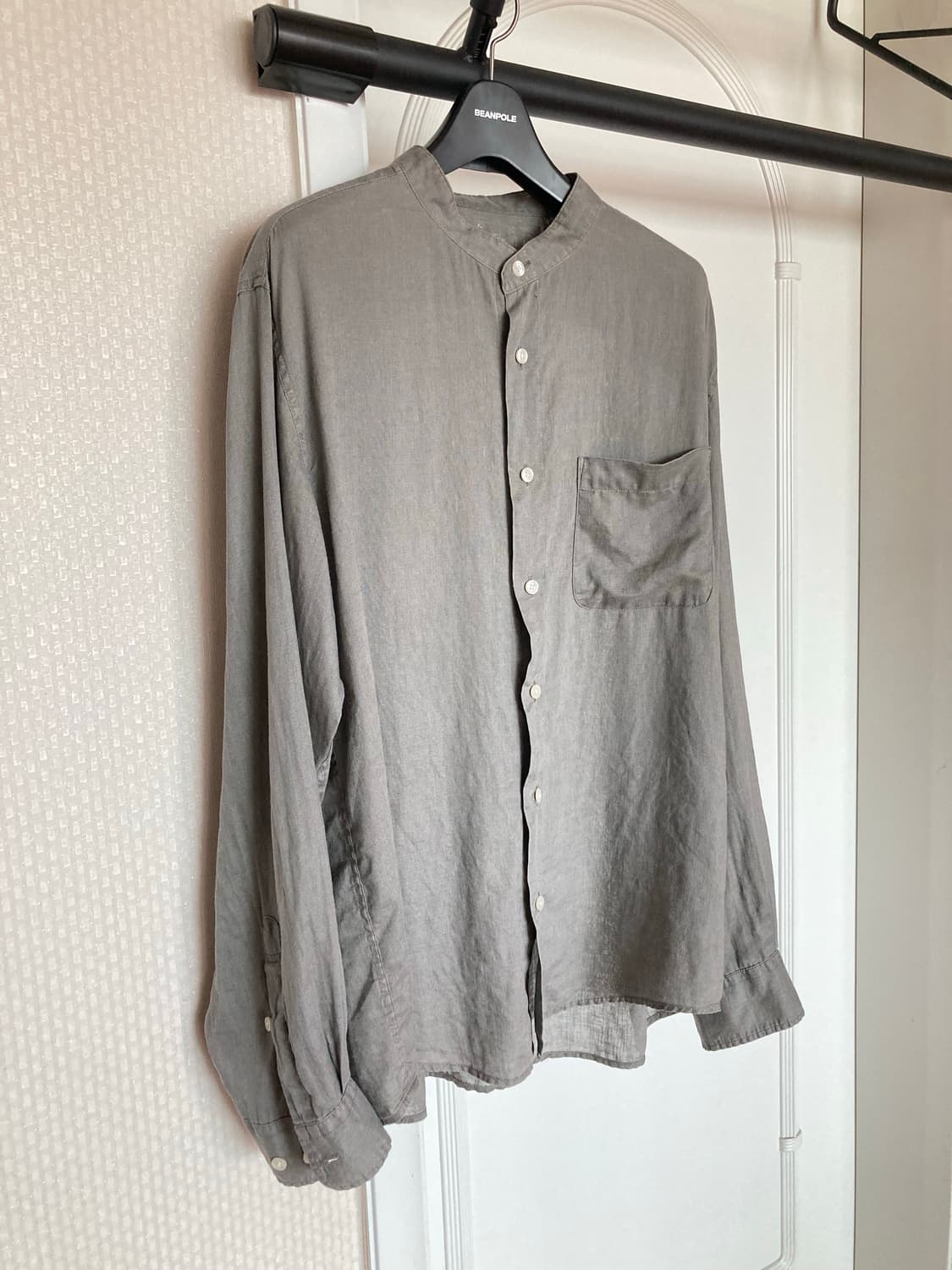 MUJI 무인양품 무지 린넨 셔츠 스탠드 밴드 차이나 칼라 상품이미지1