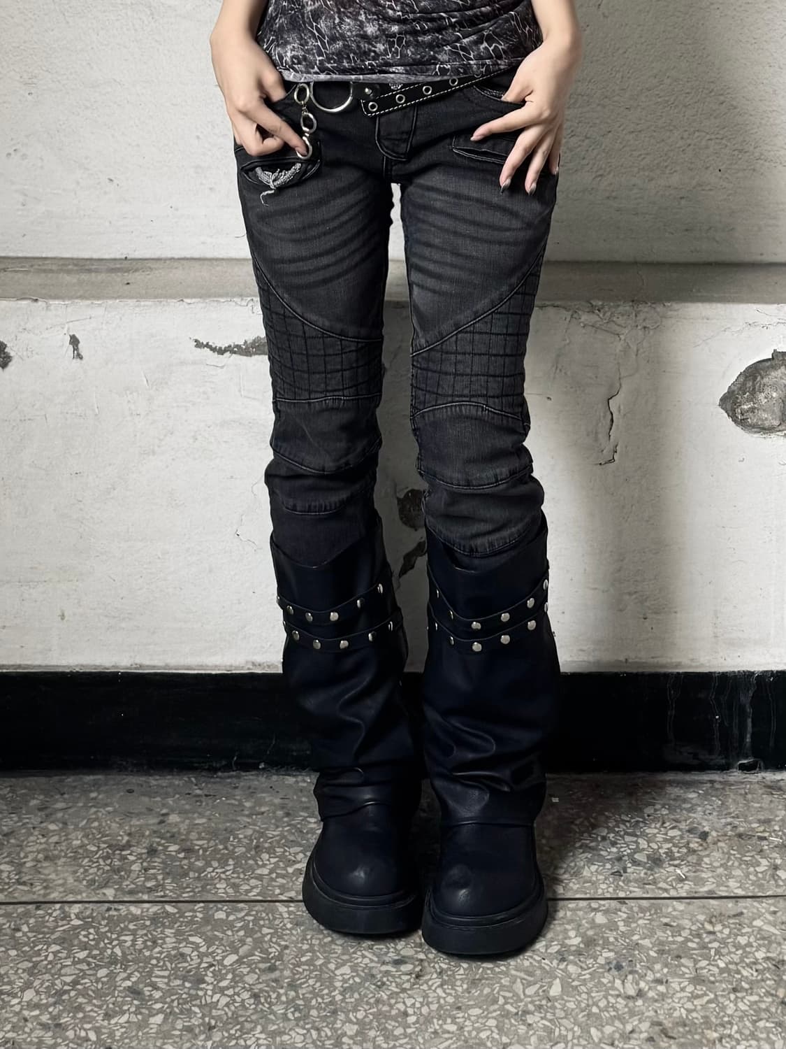 Gray skinny biker pants 상품이미지1
