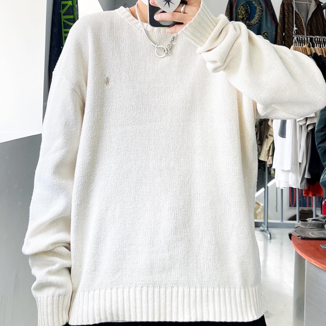 폴로 랄프로렌 기본 포니 아이보리 코튼 니트 상품이미지1