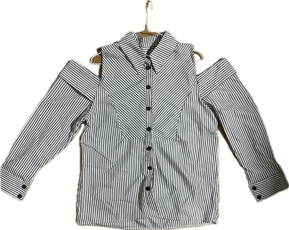 오프숄더 스트라이프 셔츠 상품이미지1