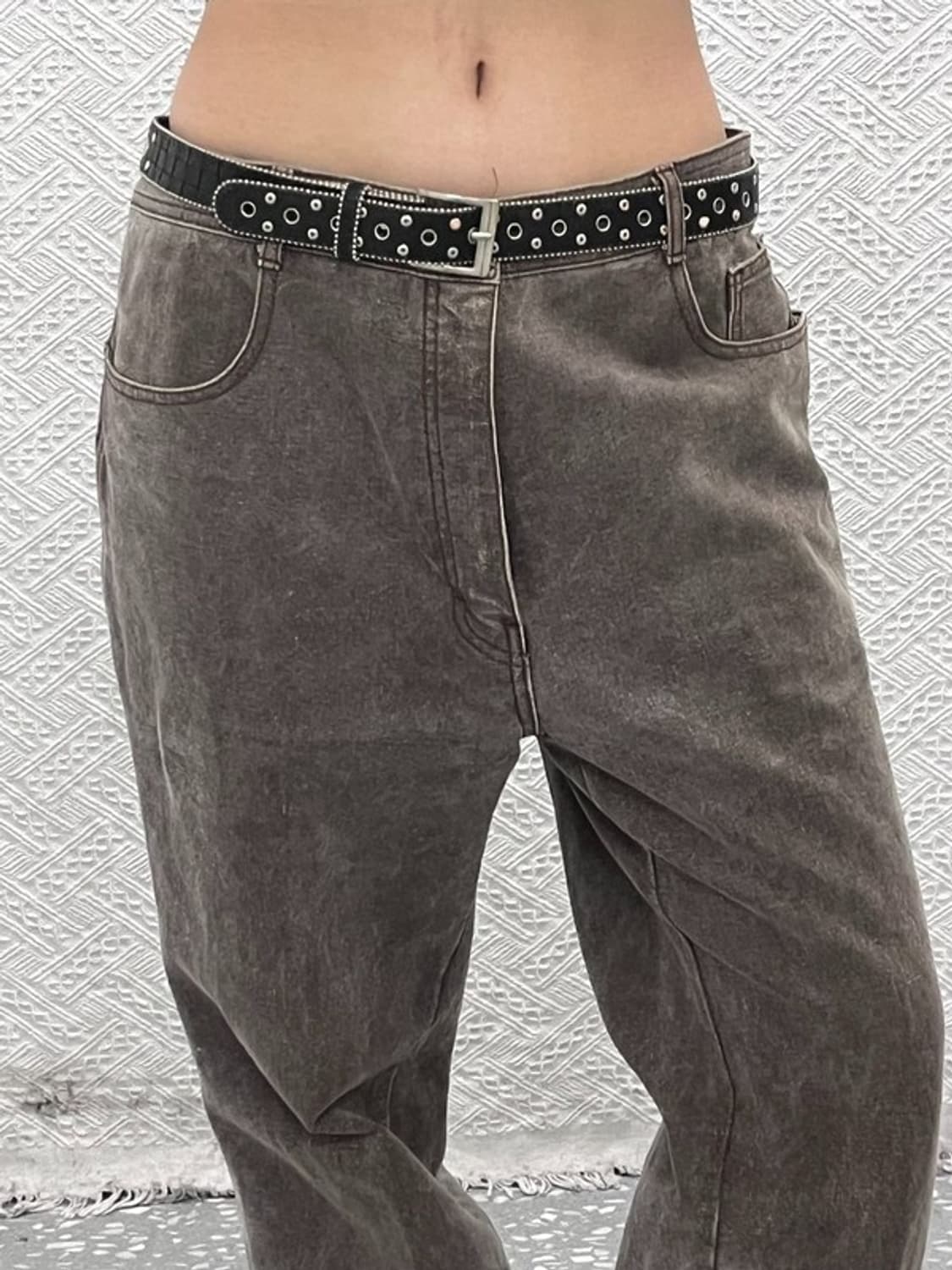 빈티지 스트릿 락펑크 볼 스터드 큐빅 아일렛 벨트 C10768 상품이미지2