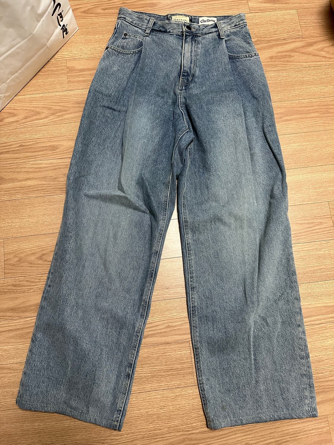 (size 1) 비긴202 콘밀 원턱 와이드 데님 팬츠 루즈 블루 청바지 상품이미지1