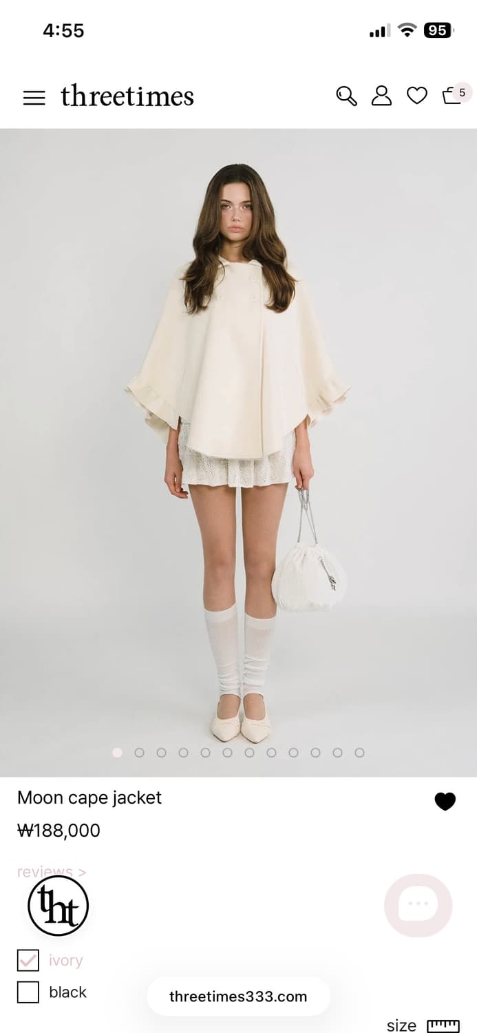 쓰리타임즈 문 케이프 코트 아이보리 새상품 상품이미지1