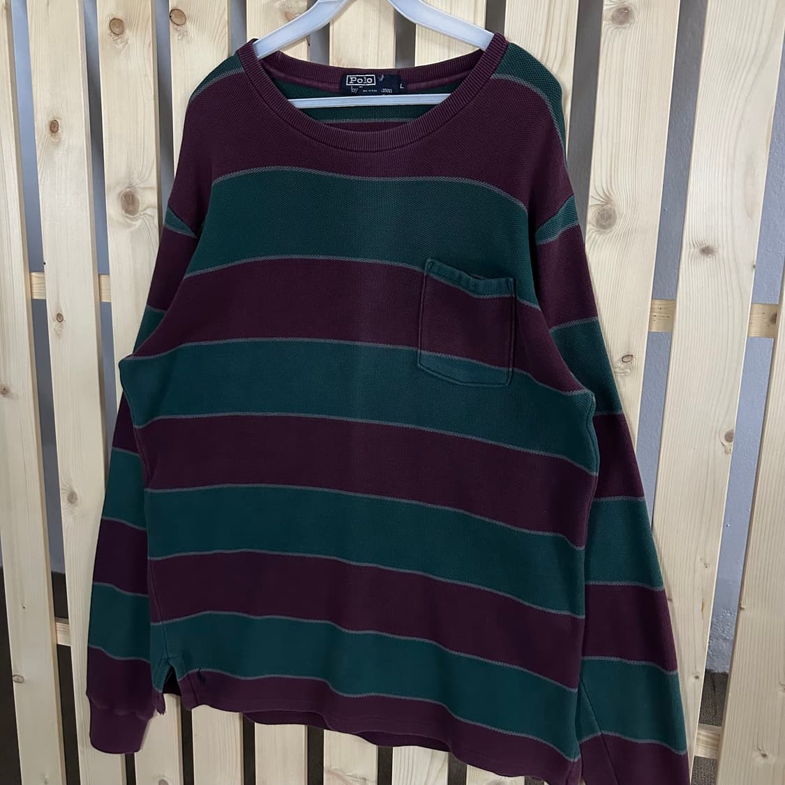 (L) 폴로 랄프로렌 버건디 딥그린 스트라이프 포켓 롱슬리브 티셔츠 상품이미지2