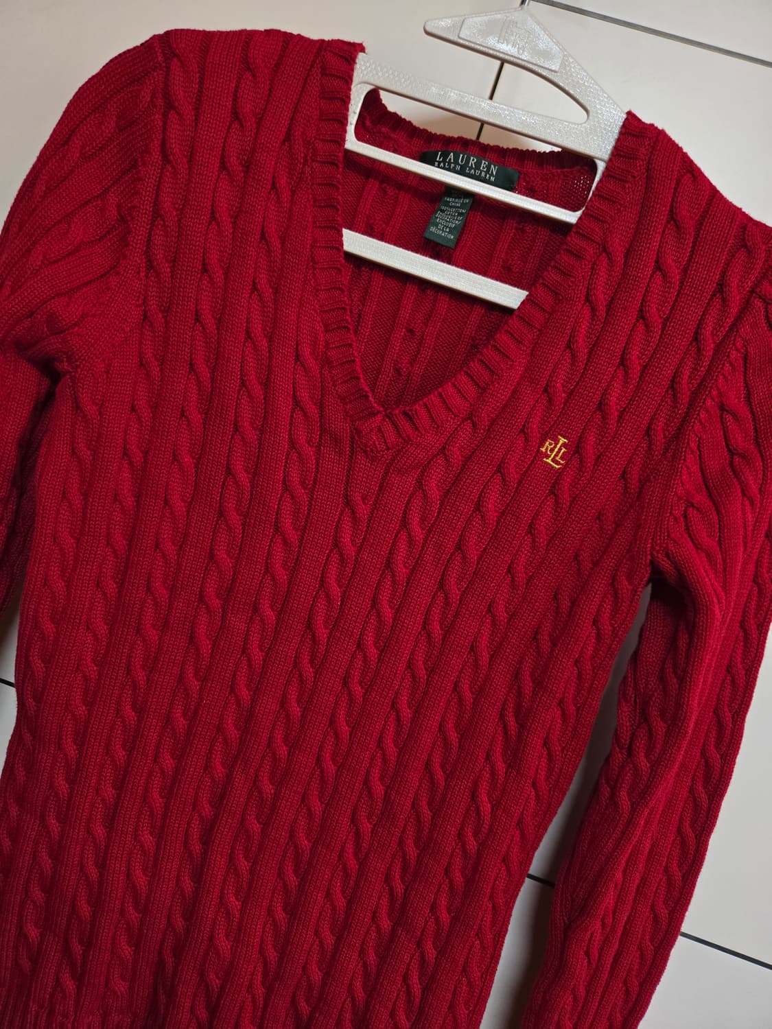 로렌 랄프로렌 정품 여성 브이넥 케이블 니트 상품이미지1