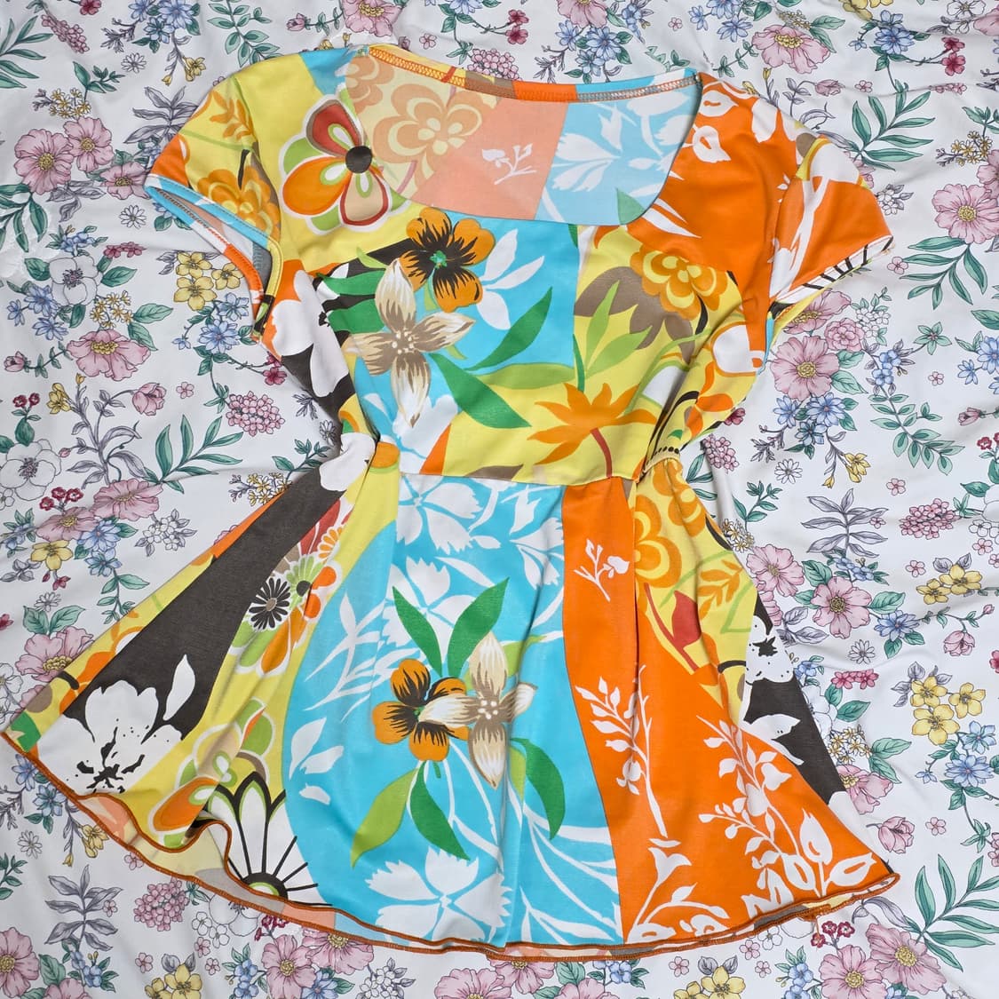 빈티지)오리엔탈 보헤미 에스닉안 플로럴 트로피컬 레트로모리걸여름휴양지반팔 상품이미지2