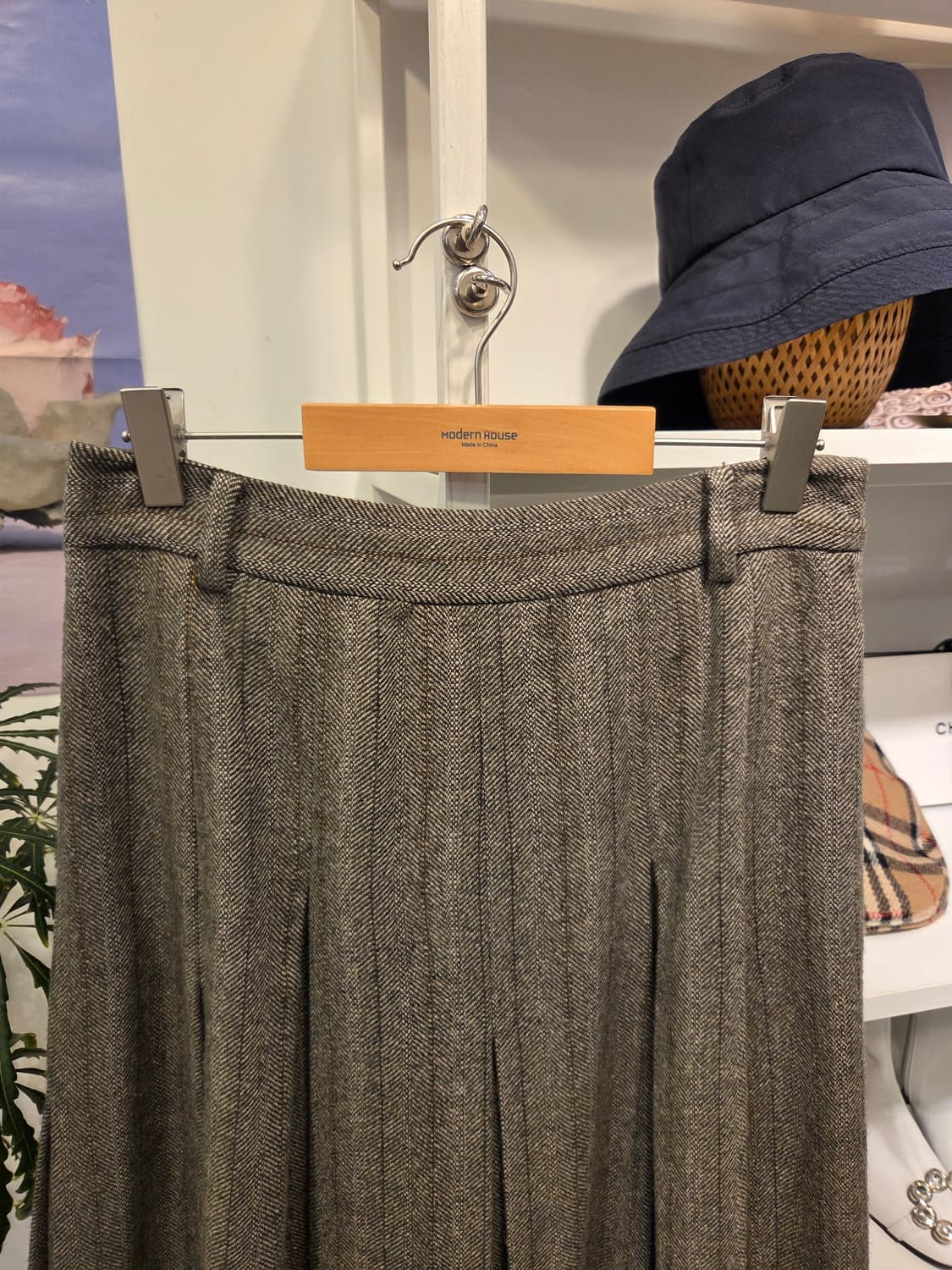 타임 울블랜딩 헤링본 주름 스커트 상품이미지2