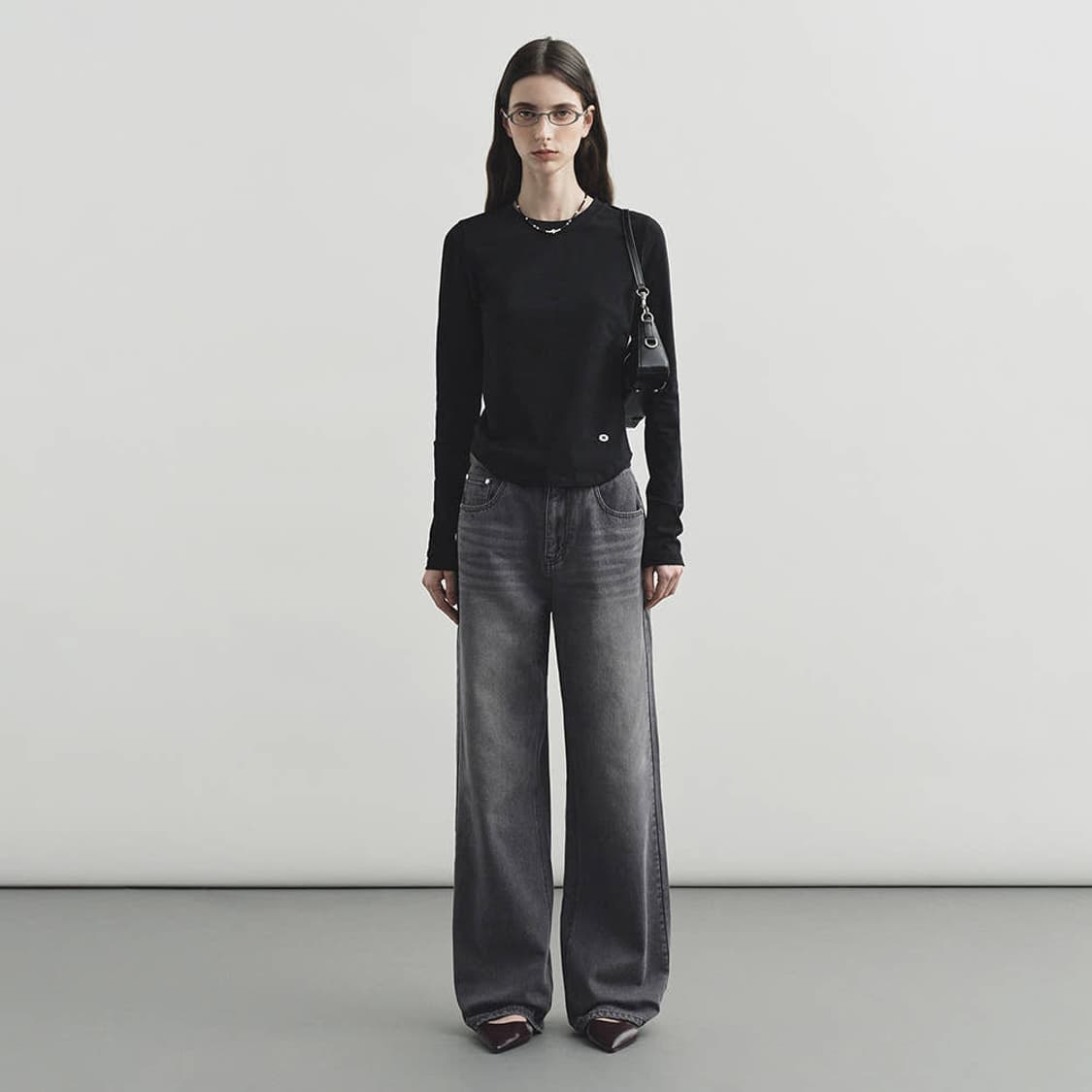 몽돌 워싱 와이드 데님 진 그레이 M 상품이미지2