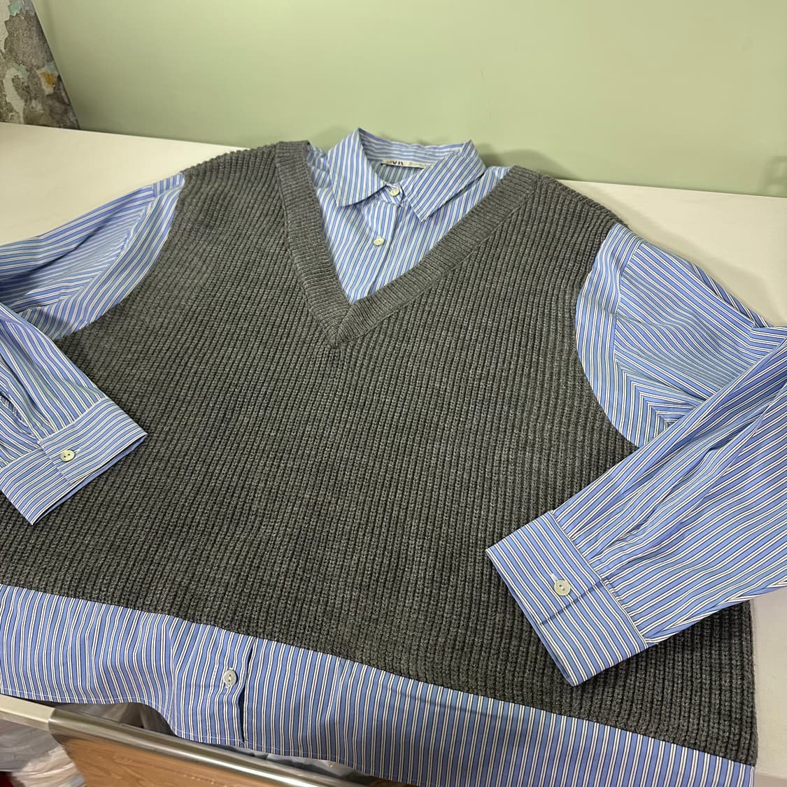 M-L 자라맨 루즈오버핏 니트베스트 도킹셔츠 상품이미지2