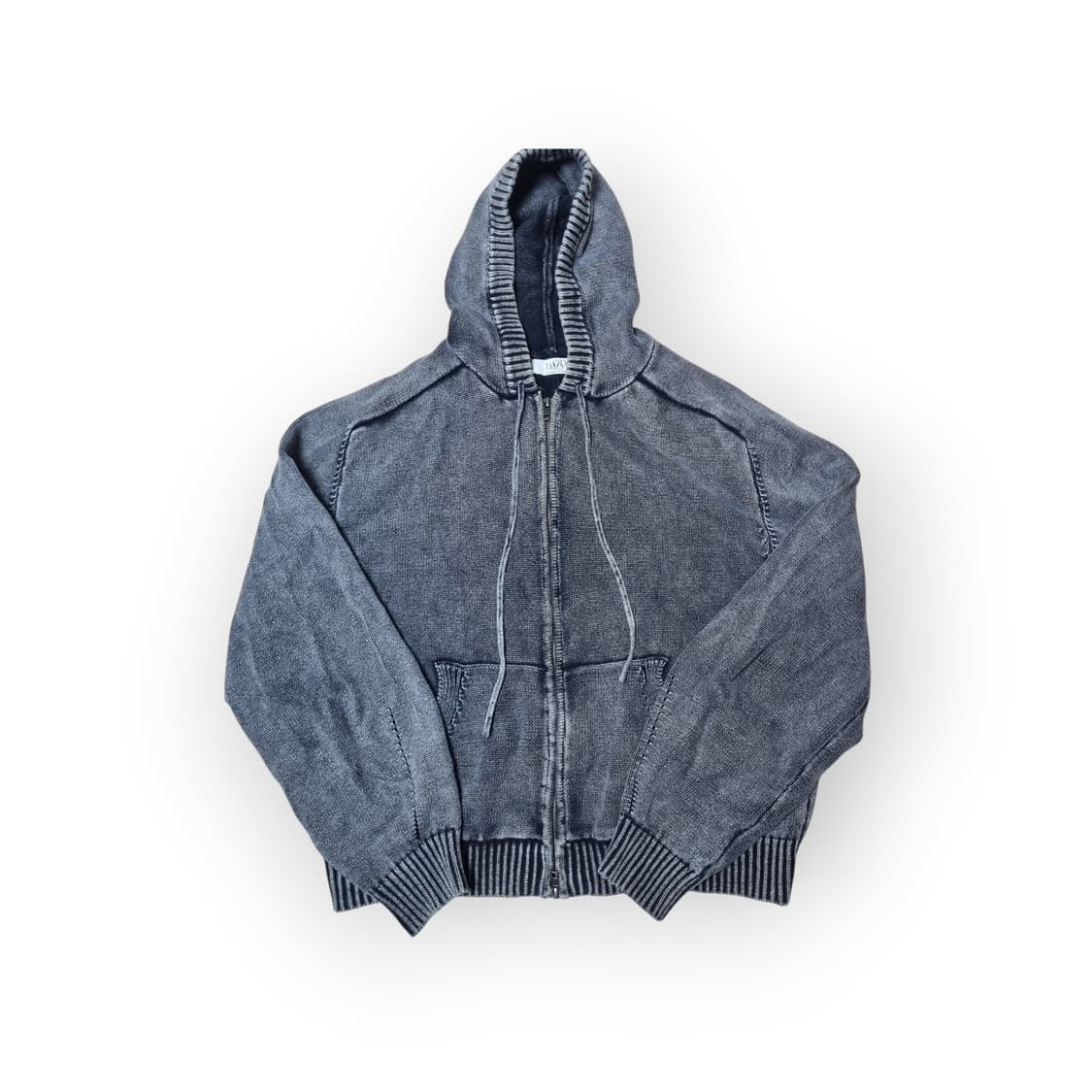 엘무드 피스 다이드 후디 니트 집업 - 스테인 차콜 상품이미지1