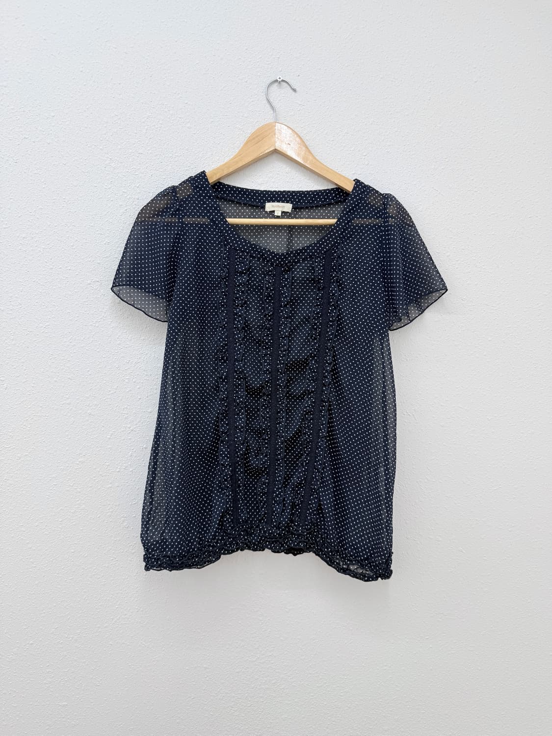 빈티지 Hushush 네이비 도트 시스루 프릴 블라우스 상품이미지1