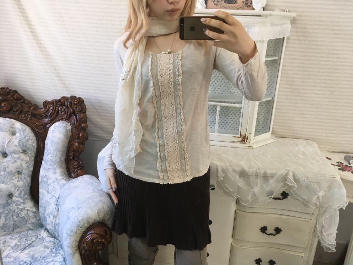 빈티지 핑크베이지 레이스 히메 롱슬리브 상품이미지4