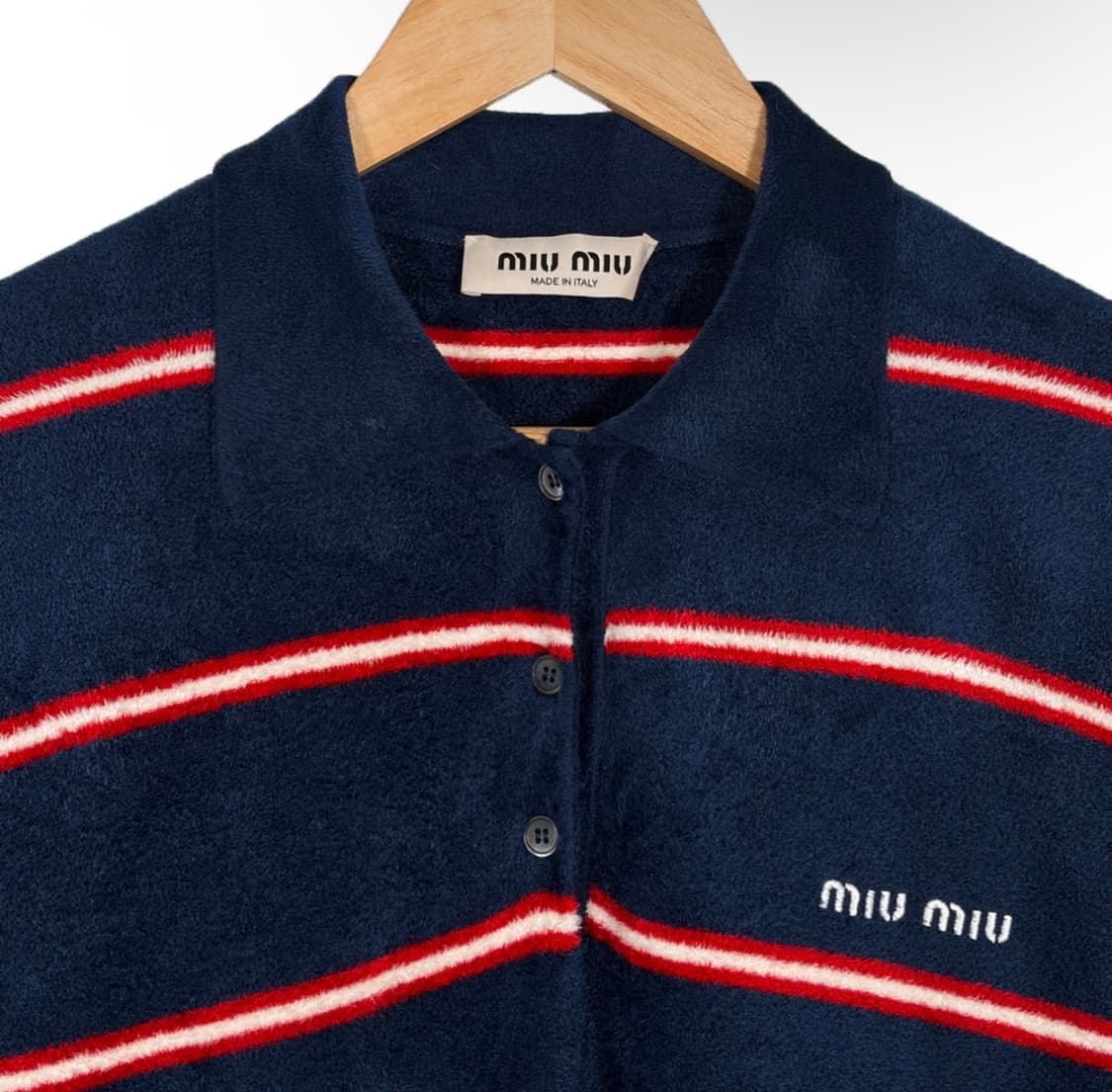 [36] 미우미우 스트라이프 비스코스 테리 폴로 카라 긴팔 셔츠 티셔츠 상품이미지4
