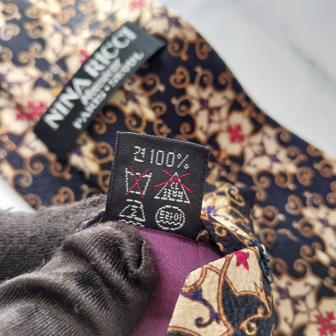 니나리치 실크 네이비 패턴 넥타이 9.6cm A+등급 K1990 상품이미지10