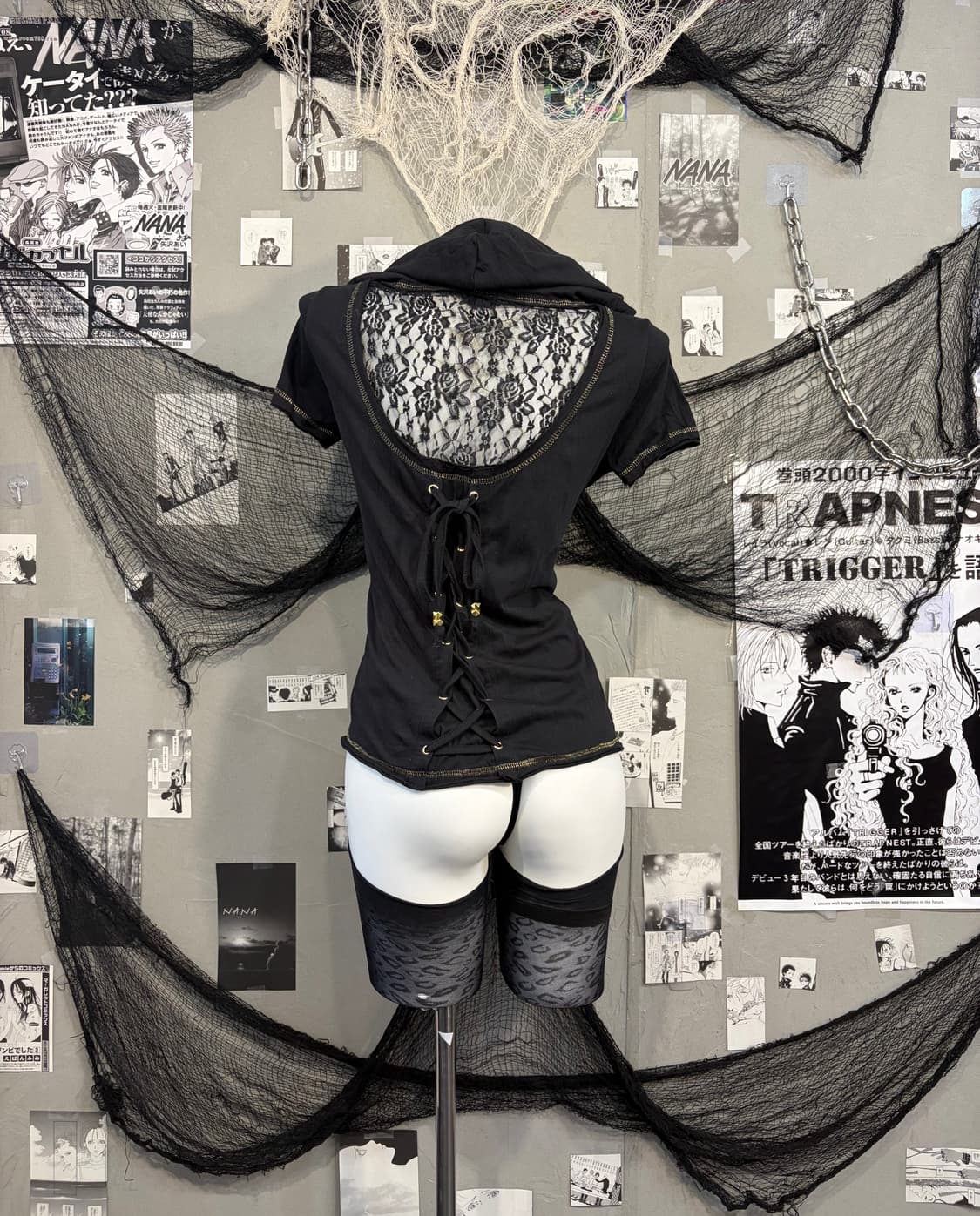 Gothic skull lace tie hood half sleeve 상품이미지3