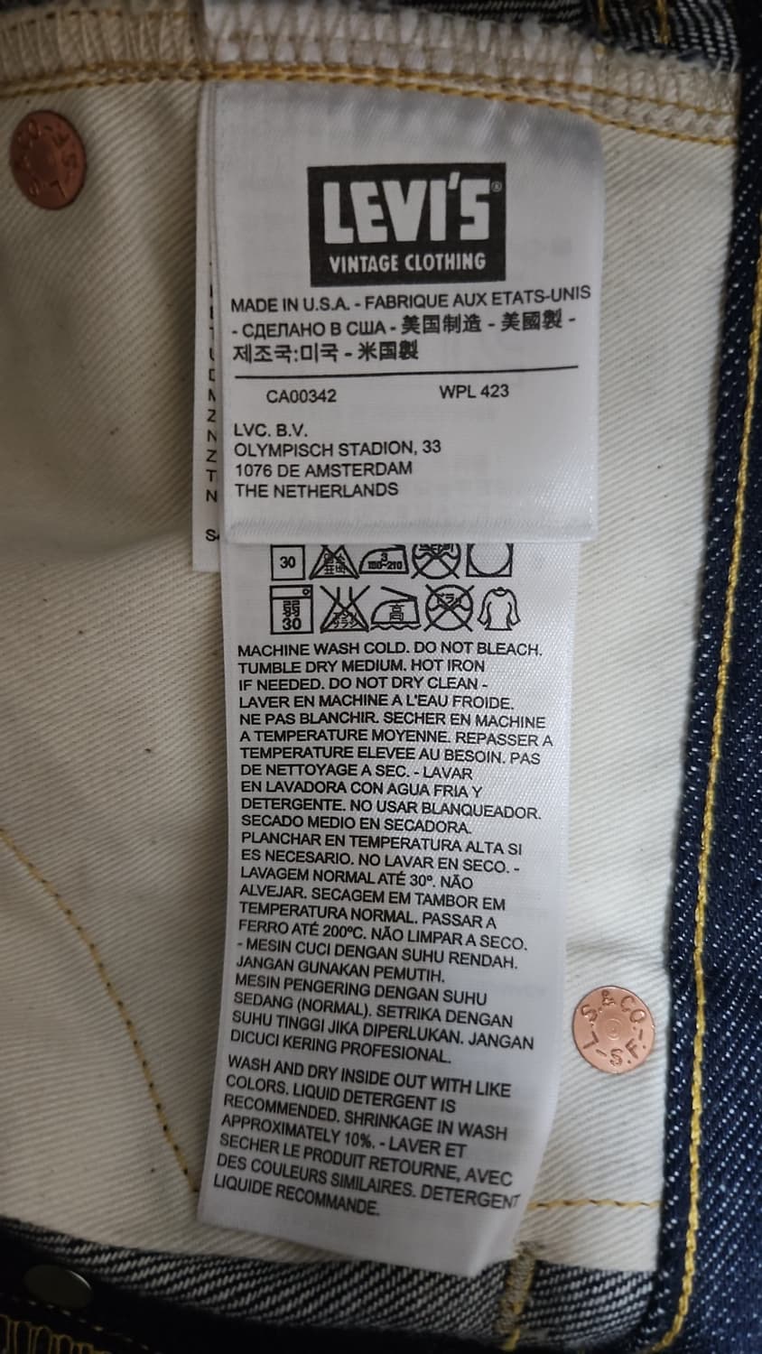 리바이스 LVC 1933 501 리지드 USA 콘밀 30X34 상품이미지10