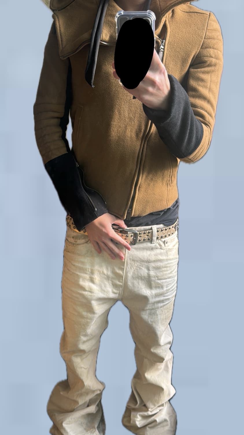 릭오웬스st 울 후드 라이더자켓 (착샷) 상품이미지3