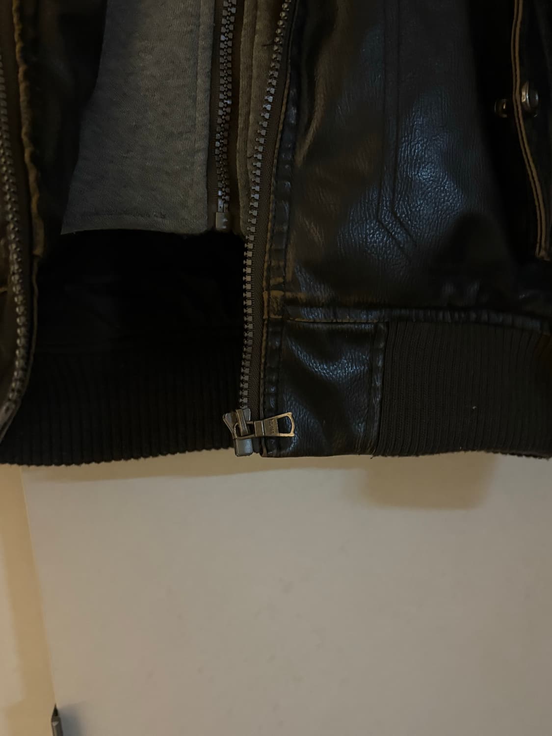 (겨울용) 빈티지 후드 레이어드 레더 자켓 상품이미지2