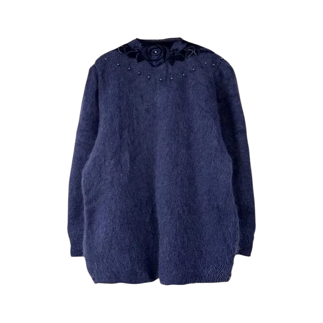 Navy Buttonless Beads Wool Cardigan 상품이미지2