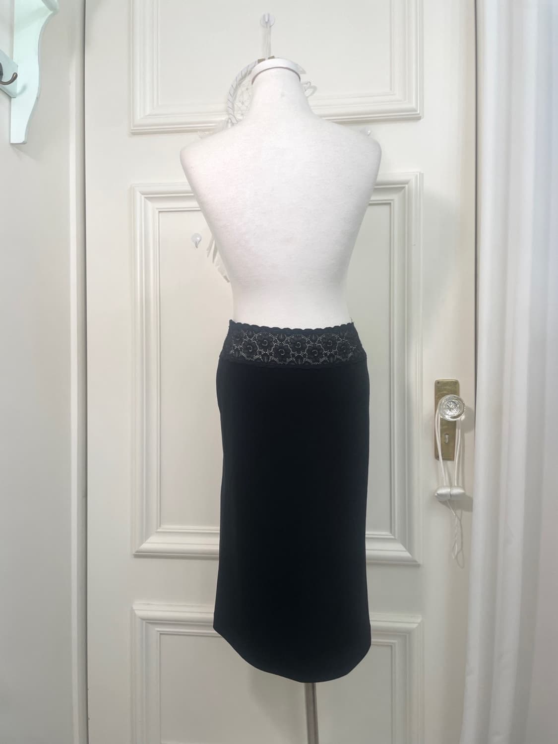 black waist lace midi span skirt 상품이미지3