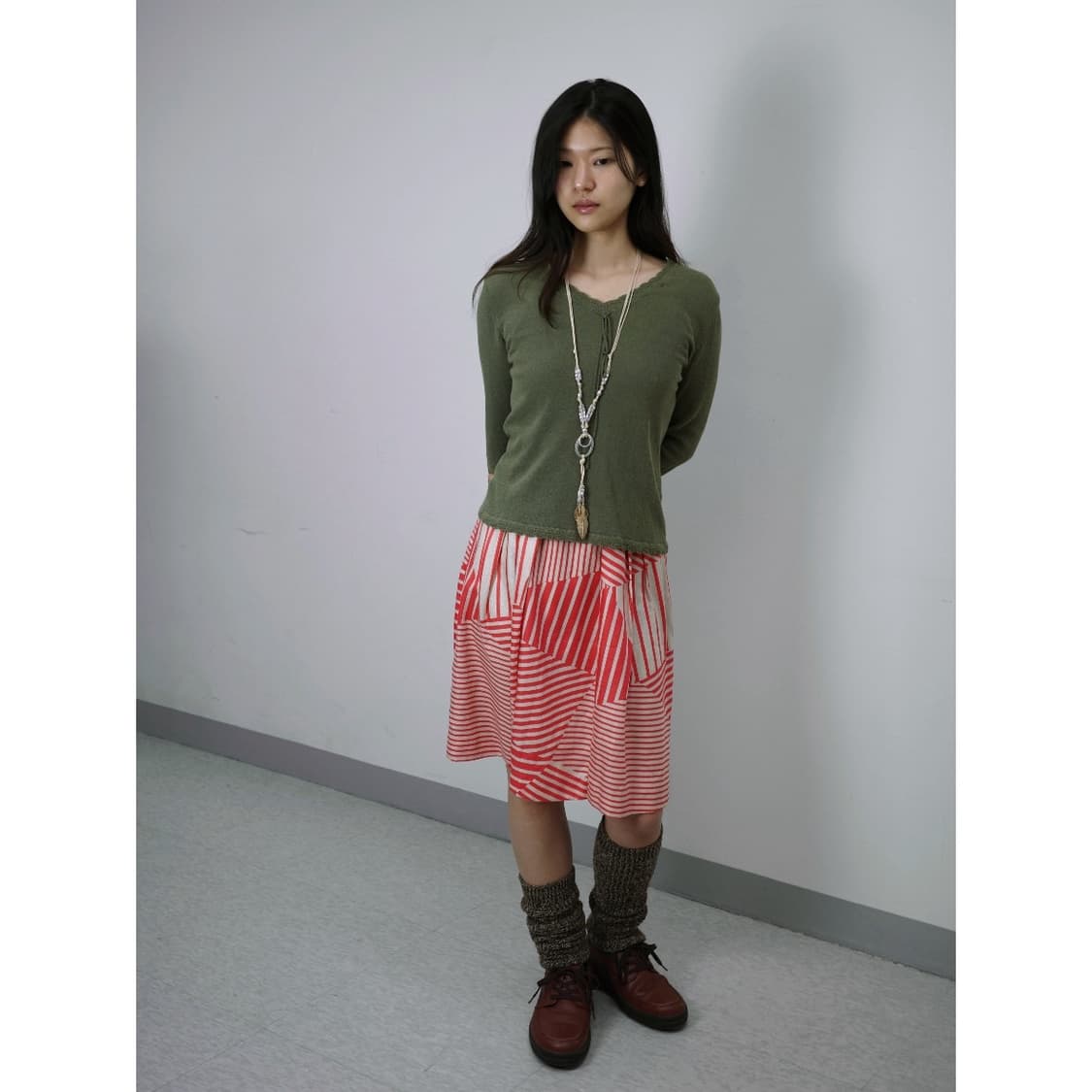 빈티지 카키 반팔 상품이미지2