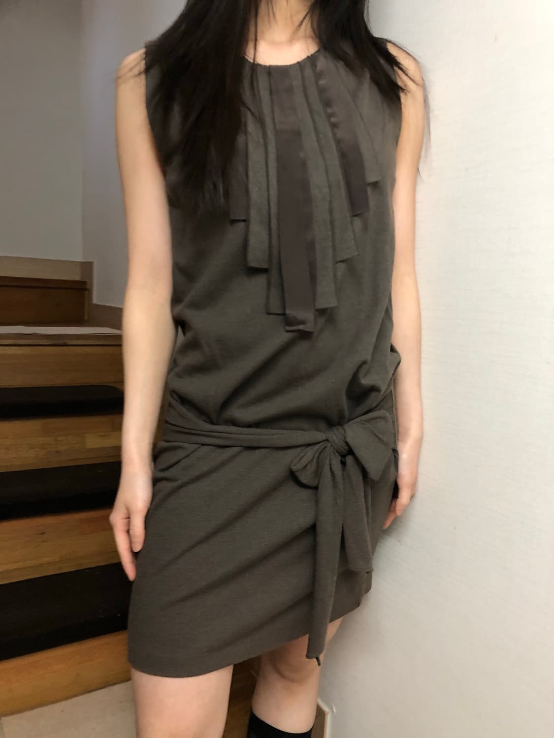 빈티지 브라운 카키 벨티드 원피스 상품이미지2