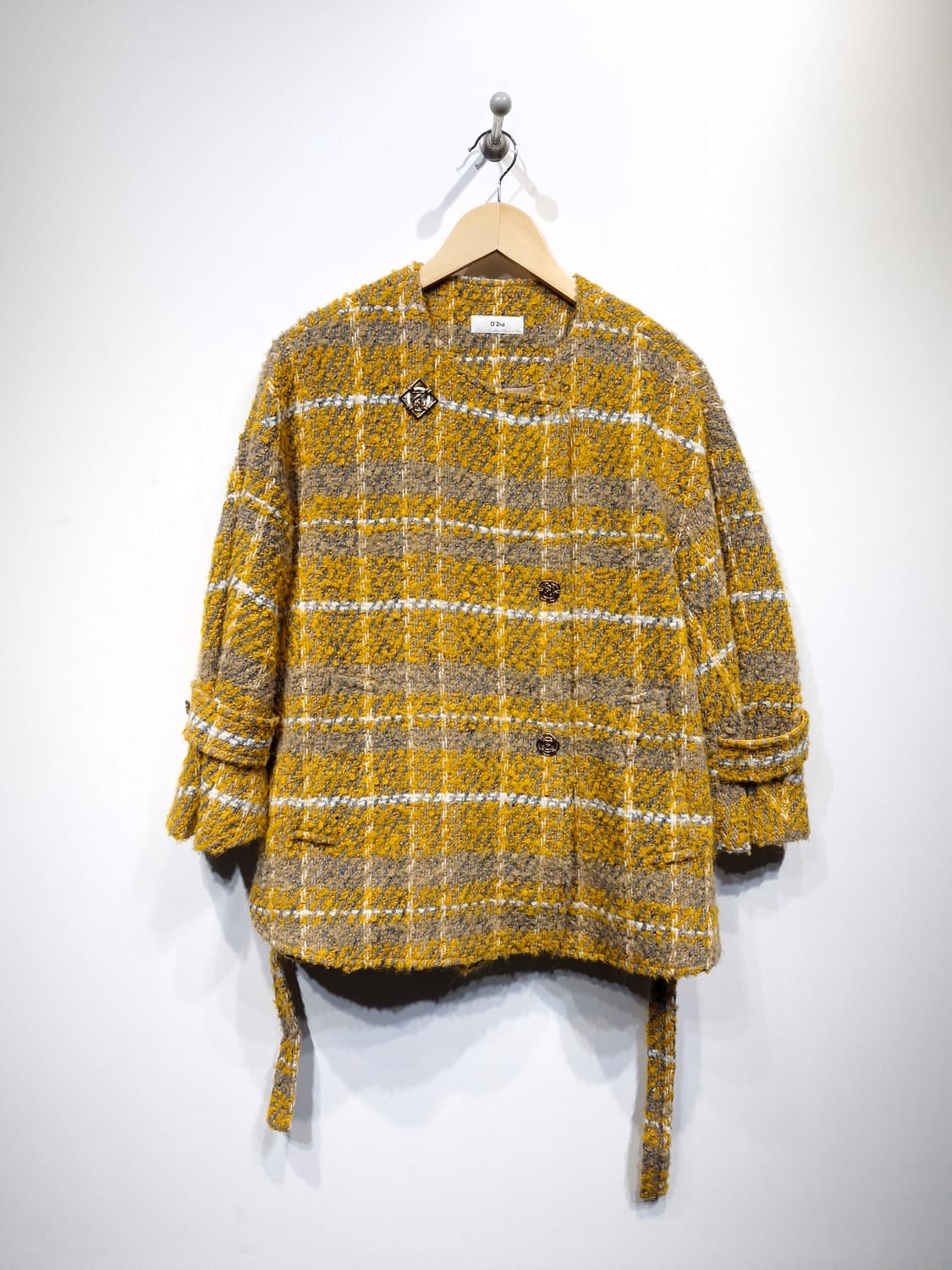 오즈세컨(O'2nd) 부클레 벨티드 체크 자켓 상품이미지2