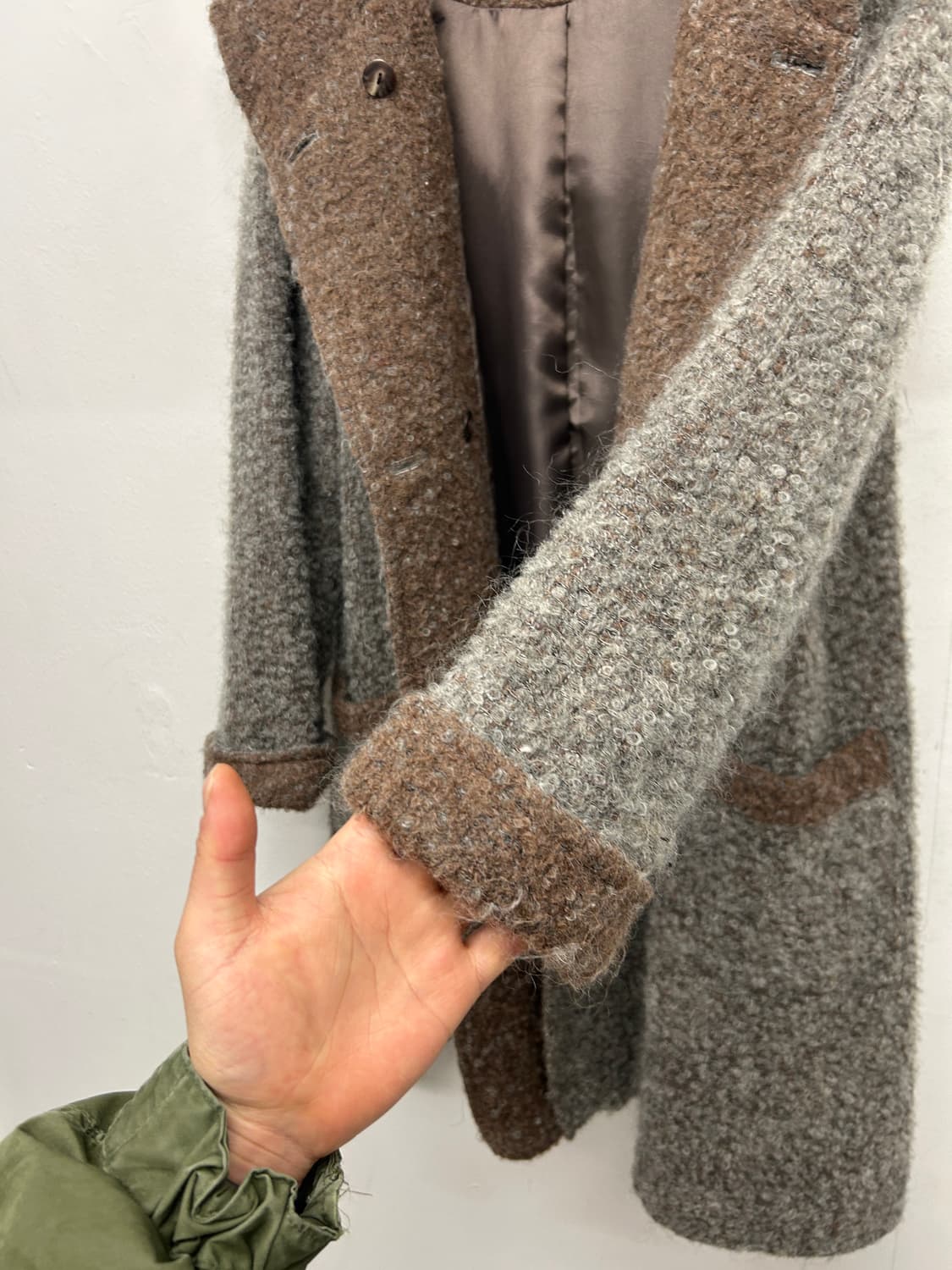 (JPN) Lapis Lazul 후드 롱 코트 브라운 배색 상품이미지4