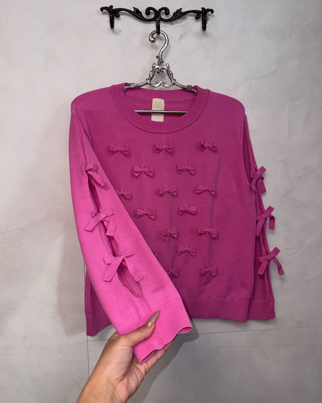 O’2ND vivid pink ribbon trimmed knit 상품이미지6