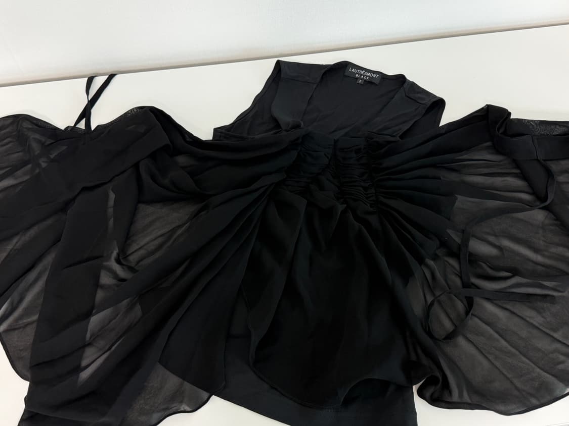 빈티지 아카이브 페어리 블랙 드레이핑 슬리브리스 레이어드 파우닝 큐빈 상품이미지2