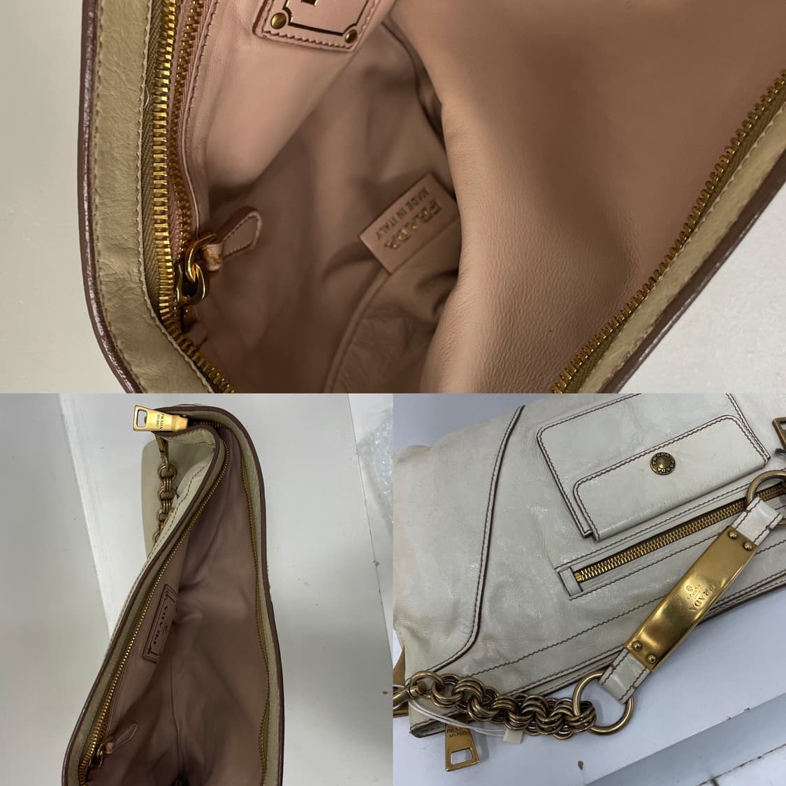 프라다 아이보리 비텔로 레더 시즌 이스트웨스트 체인 숄더백 가방 상품이미지9