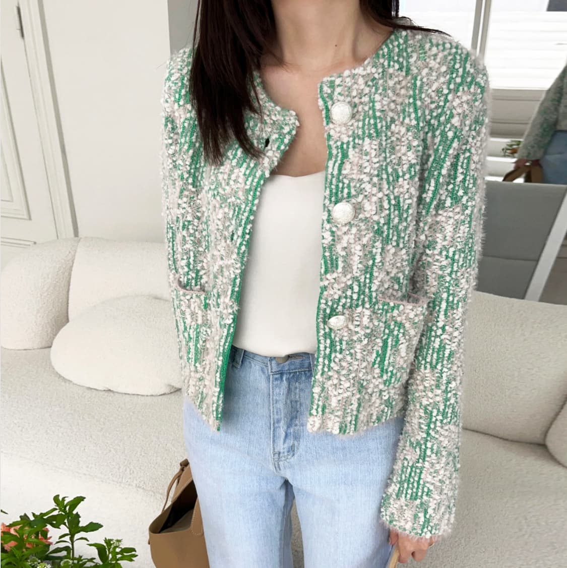 더베이지스(THE BEIGES) 레테 트위드가디건 55-66 새상품 상품이미지1