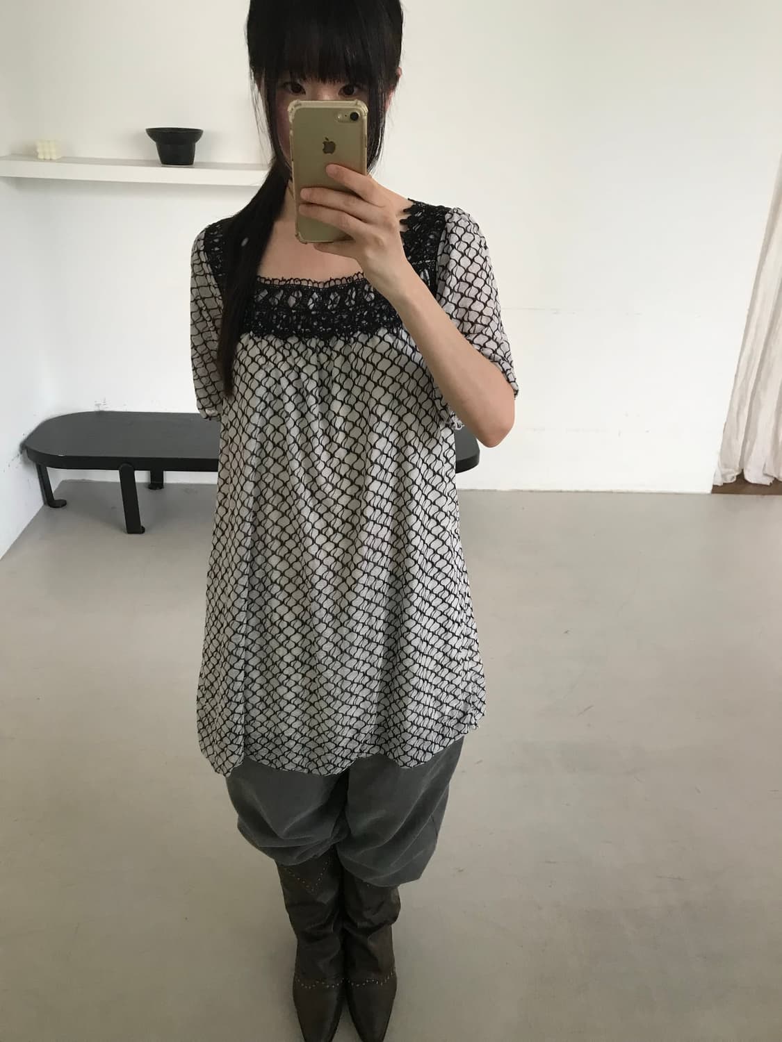 vintage grey pattern top 상품이미지7