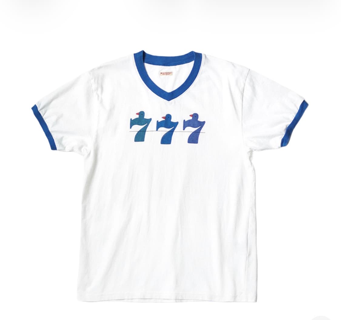 캐피탈 20 저지 브이넥 링거 티셔츠 럭키 배터리 백 화이트 상품이미지1